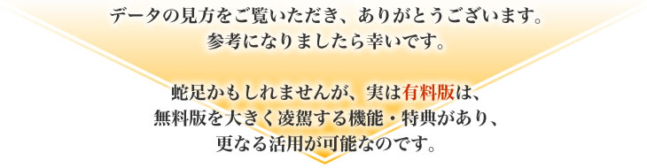 データの見方をご覧いただき、ありがとうございます。有料版もぜひご検討いただければと思います。